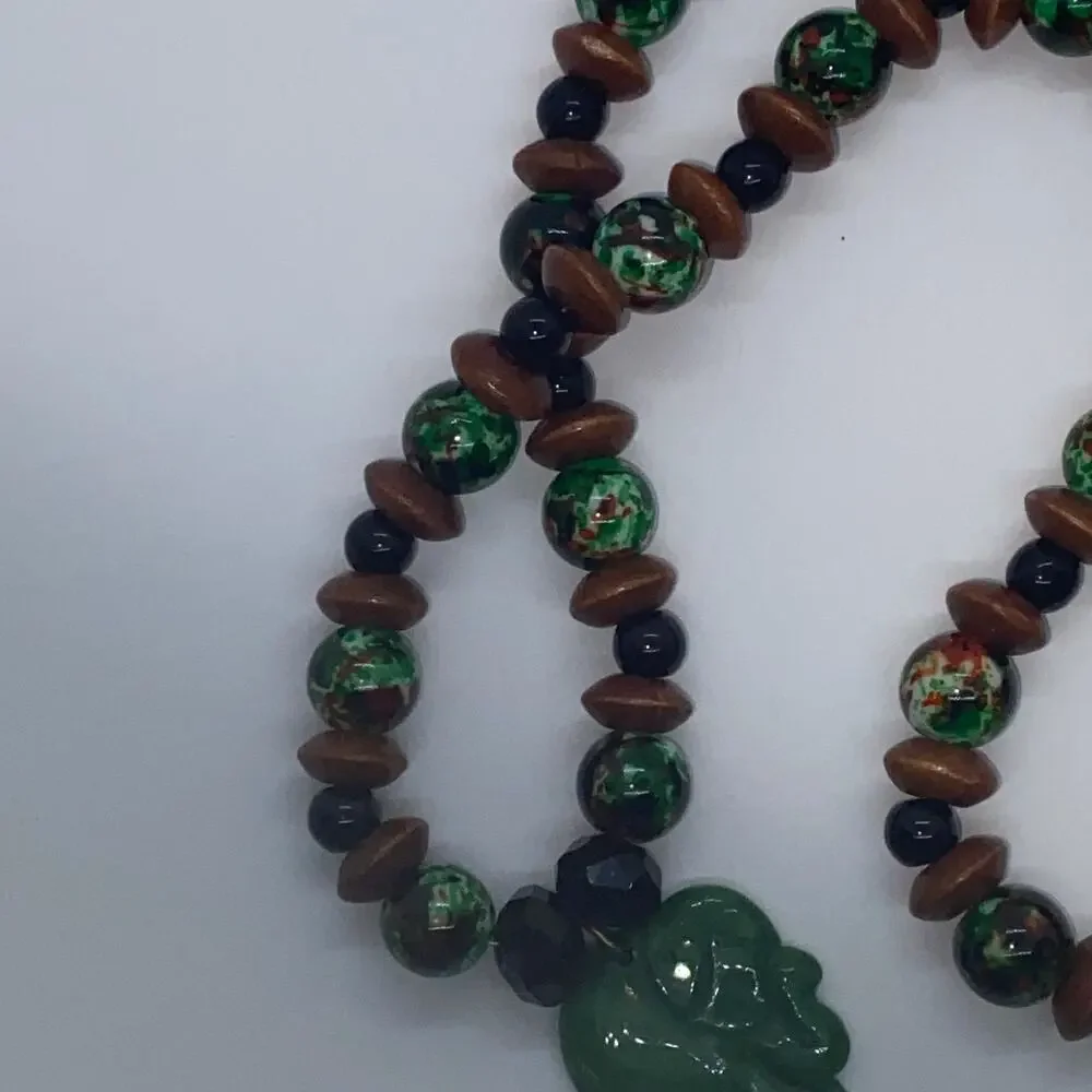 Handmade Bead Black Brown Green Elephant Necklace